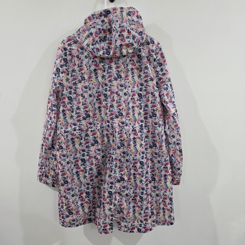 Joules Floral Hooded Trench Coat in Pink, Blue & White - Picture 3 of 6